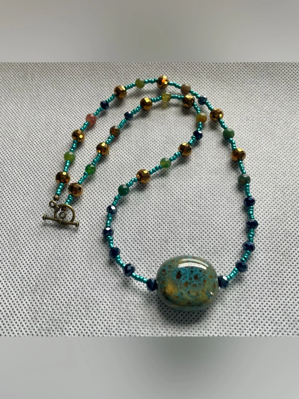 Turquoise and Gold Beaded Pendant Necklace - Women Jewelry